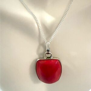 Chic Southwestern Jasper Sterling Silver Pendant w/ Sterling Plate Chain